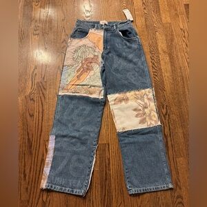 BDG Rilee High-Rise Baggy Patchwork Straight Jeans, size 25 NWT